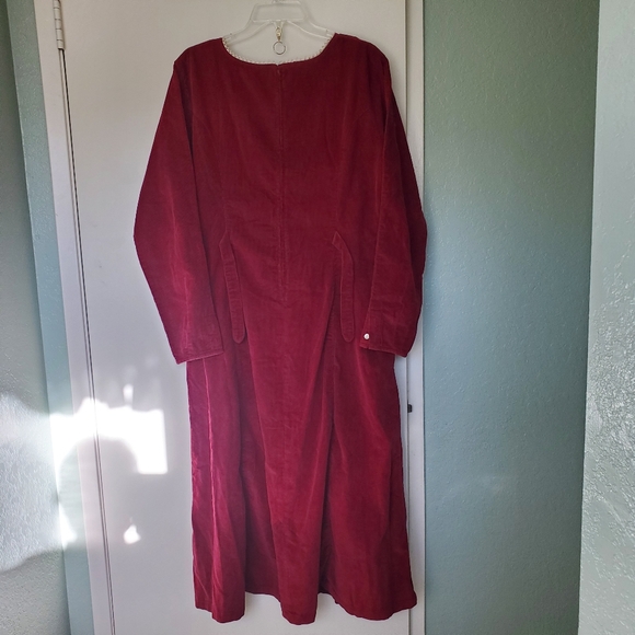 Vtg 90s Fads Womens Empire Waist Maxi Dress Wine Corduroy Sz 12 Crochet Trim NOS - Picture 2 of 12